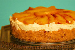 a slice of peach lush on a plate